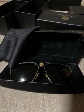 Versace Black and Gold Aviator Sunglasses